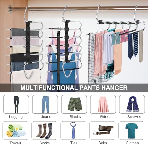 6 Layers Pants Hangers Space Saving Non-Slip Closet Organizer 2 Pack - Image 3