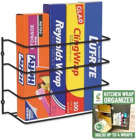 Evelots Kitchen Wrap Organizer - Hold up to 4 Plastic, Foil, Paper, Wax - Cabinet Door, Wall Rack Basket - Sandwich, Freezer, Food Bag Storage - Laundry Supplies - Black by Evelots