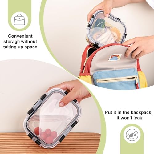 Liuruiyu 8 Pack Glass Food Storage Containers with Lids, Meal Prep Containers, Airtight Bento Boxes with Leak Proof Locking for Microwave, Oven, Freezer and Dishwasher, BPA Free - Image 3