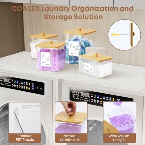 COAZEX 4 Pack Clear Laundry Pods Container & Dryer Sheet Holder,Bamboo Lids - Image 3