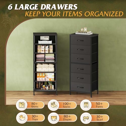 WLIVE Tall Dresser for Bedroom, 6 Drawer Dresser, Black - Image 5