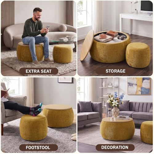 Mofolit 25" Nesting Coffee Table Ottoman Set with Removable Wooden Tray - Image 7