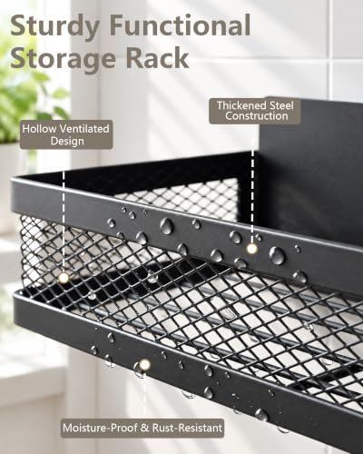 2 Pack Magnetic Shelves for Washing Machine, No Drill Heavy Duty Magnet Storage Rack with 4 J-Hooks and Towel Bar, Laundry Room Organization for Washer Dryer Refrigerator - Image 4