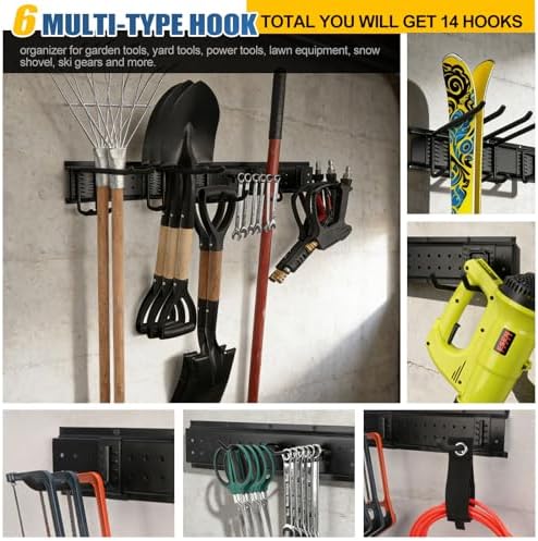 49.5'' Garage Tool Organizer Wall Mount Load 520Lbs with Heavy Duty 14Hooks - Image 2
