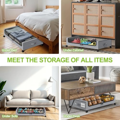 Molutsody Under Bed Storage with Wheels, 2-Pack Underbed Storage Containers with Clear Lids, Under Bed Shoe Storage Organizer Bins, Rolling Under Bed Storage for Clothes Shoes Blankets (Grey) - Image 5