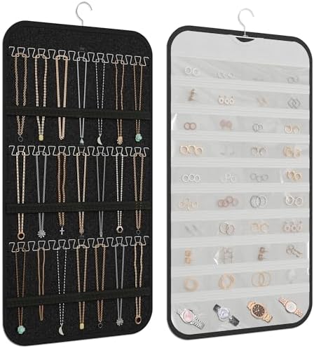 Hanging Jewelry Organizer for Necklaces Earrings, 1-Pack, Black and White by DonYeco