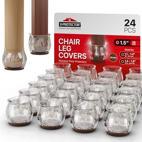 24 PCS Chair Leg Floor Protectors with Felt Pads X-Protector - 1.4" - 1.8" - Furniture Pads for Hardwood Floors - Clear Chair Pads - Floor Protectors for Chairs - Brown Chair Leg Covers! by X-Protector