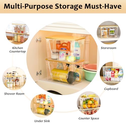 Delamu 3 Pack Pantry Organizers and Storage,Trash Bag Dispenser with Bamboo Top,Stackable Trash Bag Dispenser Under Sink Organizer for 4-30 GalBags,Onion,Potato,Fruits,Clear - Image 6