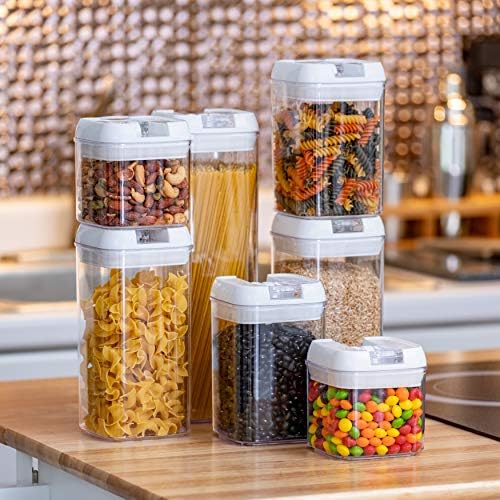 Set of 7 Airtight Food Storage Containers - Pantry Organizer Bins, BPA Free Plastic Containers plus Dry Erase Marker and Labels, White - Image 7