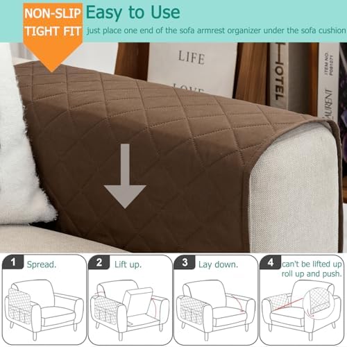 Remote Control Holder for Recliner Non-Slip Armchair Caddy Couch Armrest Organizer, Arm Chair Bedside Caddy Storage Organizer for Recliner Couch With 6 Pockets for Magazine, Phone, iPad (Brown) - Image 4