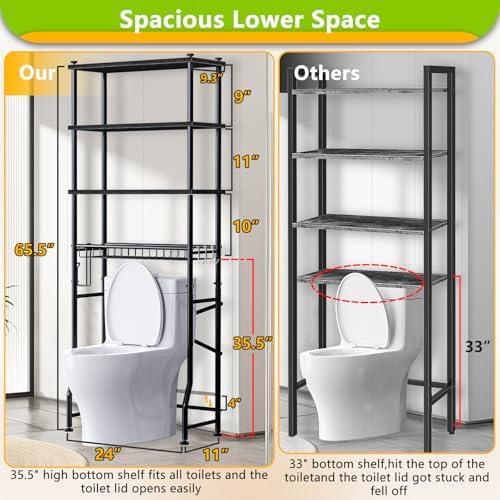Mlinavn Over-The-Toilet Storage Rack, 4-Tier Bathroom Organizer Shelf Over Toilet with Adjustable Shelf and Basket, Freestanding Space Saver Bathroom Shelves Above Toilet for Room (Black) - Image 2