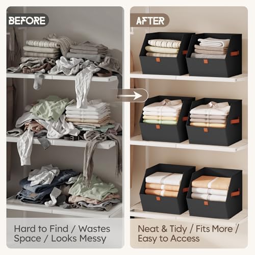 Homsorout Fabric Closet Storage Cubes - 6 Pack Square Storage Bins with Dual Handles for Clothes, Towels, Toys, Cube Storage Organizers for Bedroom, Nursery, Shelves, Closet, Small Spaces, Black - Image 3