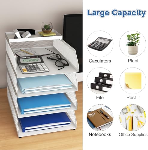 Natwind 4-Tier Stackable Metal Mesh Desk Paper Tray Organizer,White - Image 4