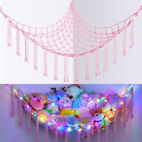 Basumee Stuffed Animals Hammock with LED Light Corner Net, Girls Room Decor by Basumee