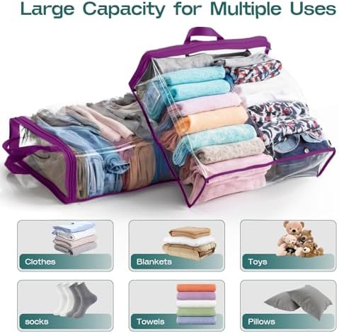 10PACK Clear Zippered Storage Bags for Clothes, 22L Clear Storage Bag, and Blanket Storage Bags for Bedding, Linen, Blankets, Comforters, Clothing & Toys (Purple) - Image 2