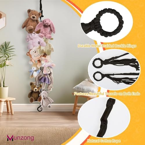 Munzong Black Hanging Stuffed Animal Storage Chain, 40 Metal Clips 80 Inch - Image 4