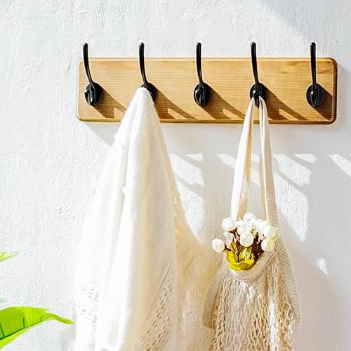 Dseap Coat Rack Wall: Patented, Heavy-Duty, 17.4" Long 5-Double-Hooks Wooden Wall Mounted Coat Rack Coat Hanger Hook Rail for Winter Coats Hat Jacket Clothing, Weathered Brown, Pack of 2 - Image 7