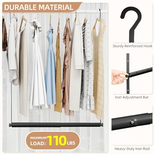 STORAGE MANIAC Adjustable Closet Rod for Hanging Clothes, 2 Pack Black - Image 3