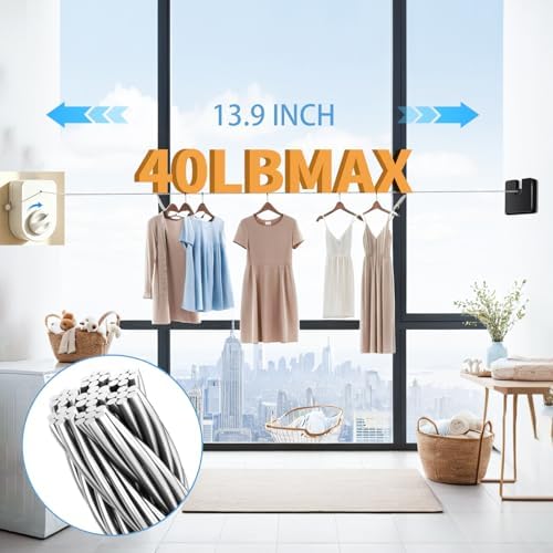 Retractable Clothesline Indoor, Non-Sagging Outdoor Clothes Line Retracting 16.7 Feet Heavy Duty Laundry Line Retractable Wall Mounted Clothes Line Outdoors (White, Rectangle) - Image 4