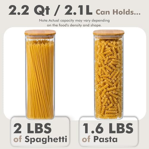 3-Pack 2.2Qt Square Glass Spaghetti Jars with Bamboo Lids - Image 3