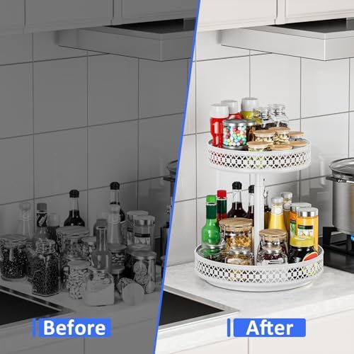 2 Tier Lazy Susan Organizer - Adjustable Rotating Spice Rack 12 inch - Image 4