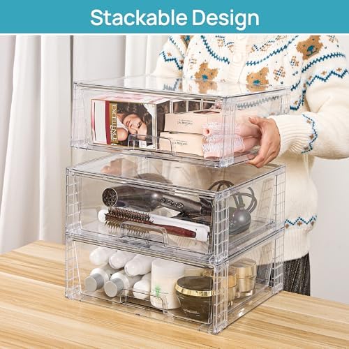Vtopmart 2 Pack Large Clear Stackable Plastic Storage Drawers for Closet - Image 2