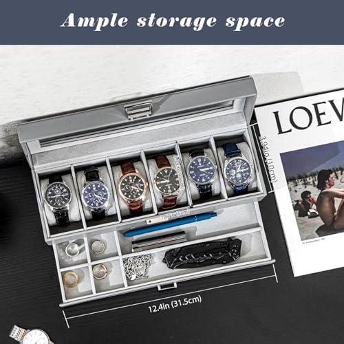 ProCase Watch Box, 6 Slot Watch Display Case with Drawer -Grey - Image 3