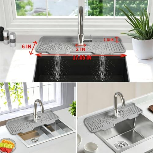 Sink Splash Guard Gen2-17" x 6'' Kitchen Sink Accessories,Silicone Sink Mat Splash Guard,fit for Countertop, Bathroom,Farmhouse,RV by EBIGIC (Grey) - Image 3