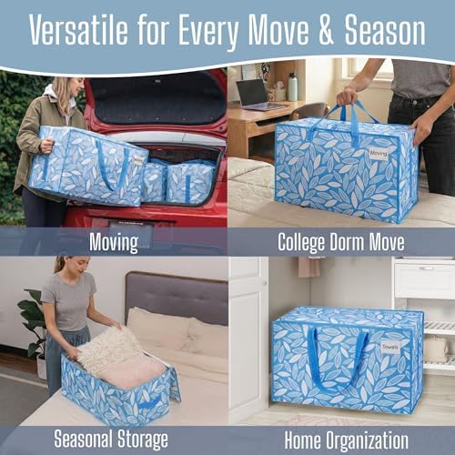 VENO 2 Pack Extra Large Heavy Duty Moving Bags with Wide Opening & Reinforced Handles, Reusable Storage Tote Bags with Strong Zippers for Clothes, College Dorm Essentials & Moving Supplies - Image 6