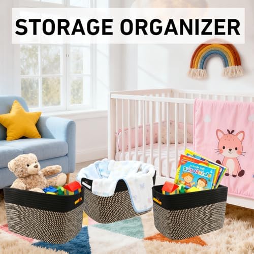 3 Pack Woven Baskets,Storage Baskets for Shelves with Handles - Image 5