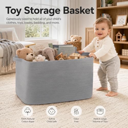 OIASKET 108L Extra Large Blanket Basket Living Room, 24.8" x 16.2" x 16.2" - Image 5