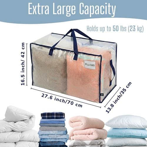 VENO 6 Pack Clear Extra Large Moving Bags & Storage Totes, Heavy Duty Organizer with Reinforced Handles & Strong Zippers for Clothes, College Dorm Essentials, Moving Supplies - Image 4