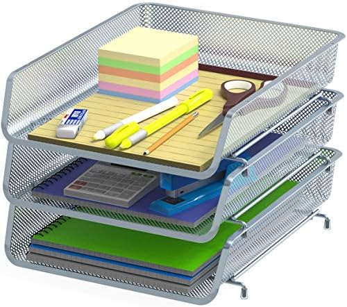 Simple Houseware Stackable Letter Tray Organizer, 3-Pack, Silver by SimpleHouseware