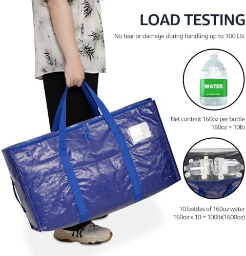 Moving Bags Heavy Duty Extra Large, Moving Boxes, Moving Supplies Essentials, Blue Storage Bins with Lids, Plastic Packing Totes, Storage Bags for Clothes with Handles & Zippers(Blue, 8 Pack) - Image 6