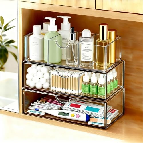 Medicine Cabinet Organizer with Removable Dividers, 3-Tier Stackable Drawer Storage for Bathroom, RV, Vanity, Countertop & Desk by EarondLabProducts