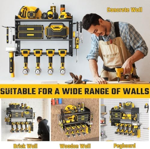 SUNALLY Power Tool Organizer, Wall Mount Garage Tools Storage Rack, Black - Image 6