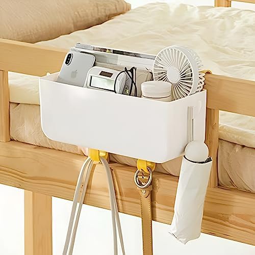 Bunk Bed Shelf for Top Bunk Plastic Bedside Shelf Accessories for Kids Bunk Bed Caddy with Hooks For Bed Rail, White, 11 lbs Capacity - Image 3