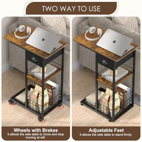 Hayexiha C End Table with Wheels, Drawer, 11.81" D x 19.68" W x 28.46" H - Image 4