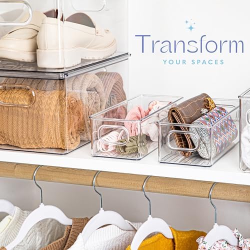 Plastic Food Storage Clear Container 2 Pack Bin with Handles for Organizing Kitchen, Pantry, Refrigerator, Freezer, Pantry, Cabinet, Closet, Bathroom. Stackable 10”x4”x3” - Image 2