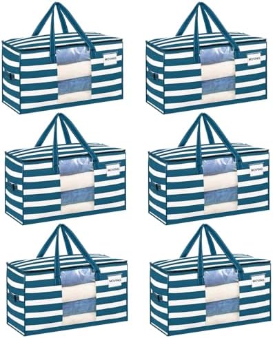 VENO Moving Bags, Wide Open Top, Clear Window, Classic Navy Stripe, 6 Pack by Veno