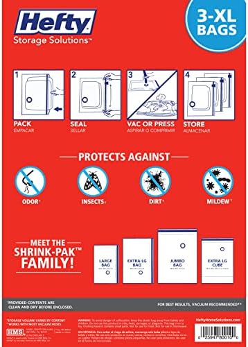 Hefty Shrink-Pak - 3 Extra Large Vacuum Storage Bags for Clothes, Pillows, Towels, or Blankets - Space Saver Vacuum Sealer Bags Ideal Under Bed Storage Solutions - Image 4
