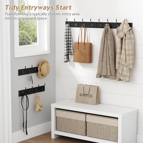 Forbena Black Coat Rack Wall Mount, Coat Hooks Wall Mounted for Entryway Closet Bedroom Bathroom Office, Antique Coat Hanger for Hanging Hats, Towels, Purses, Bags, Clothes, Backpack (Black) - Image 3