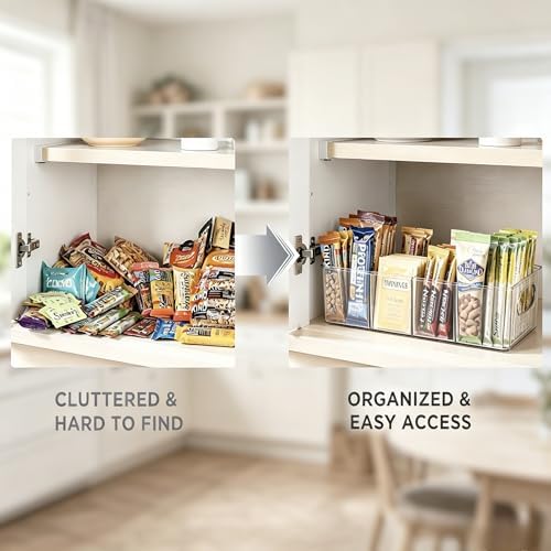 Clear Plastic Storage Bins with Removable Dividers – Pantry Snack Organizer, Kitchen Pantry Organizers and Storage, Snack Drawer Organizer, Fridge Organizer (2 Pack) - Image 6