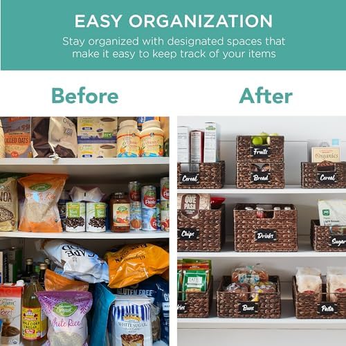 Best Choice Products Set of 4 13x12in Water Hyacinth Pantry Baskets, Woven Organizers w/Chalkboard Label, Chalk Marker - Brown - Image 3