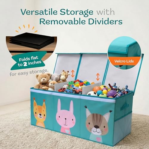 SoftOwl Extra Large Toy Storage Organizer with Lid - Sturdy, Collapsible Toy Chest Storage Box with Cute Design - Toys Bin with Dividers for Kids, Boys, Girls, Nursery, Bedroom, Play room 37"x16"x14" - Image 5