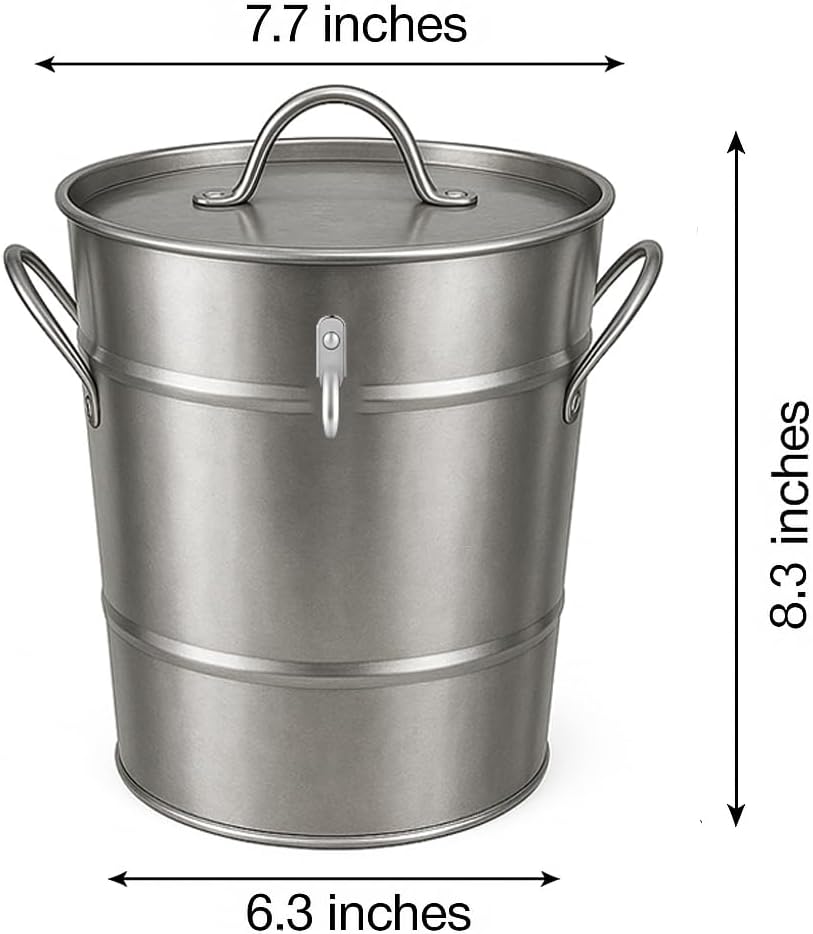 Insulated Ice Bucket with Lid Scoop Handle for Parties Cocktail Bar, 4L Round Mental Champagne Drink Wine Bucket for Drinks Metallic