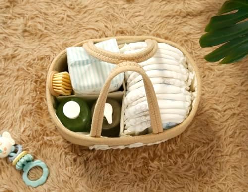 Baby Diaper Caddy Organizer, Nursery Storage Bin Basket for Baby Shower and Baby Wipes- Cotton Rope Portable Diaper Bag for Changing Table, Newborn Essentials Gift-Tan - Image 2