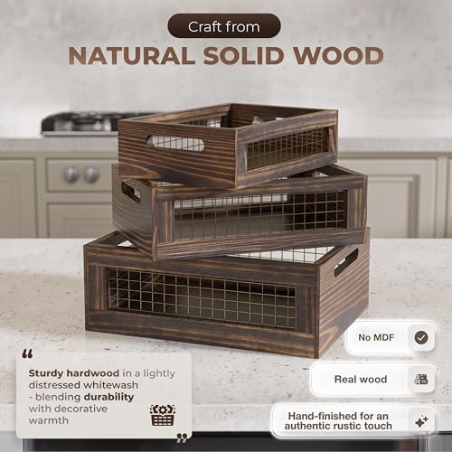 Set of 3 Large Wooden Nesting Countertop Basket for Display - Image 3