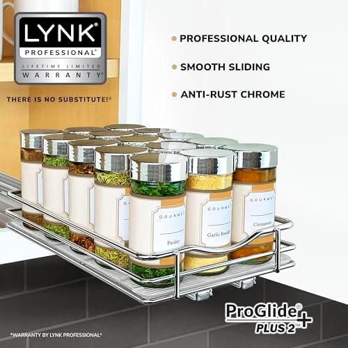 LYNK PROFESSIONAL® Pull Out Spice Organization for Cabinets - 6-3/8 inch Wide – Spice Rack for Inside Cabinets, Slide Out Spice Rack Organizer for cabinet – Pull Out Spice Rack, Sliding 1 Tier Chrome - Image 2