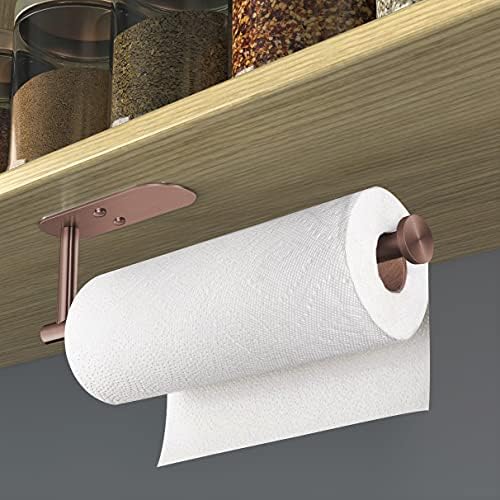 VAEHOLD Adhesive Paper Towel Holder Under Cabinet Wall Mount for Kitchen Paper Towel, Black Paper Towel Roll Holder Stick to Wall, Stainless Steel (Rose Gold, 2 Pack - Image 2